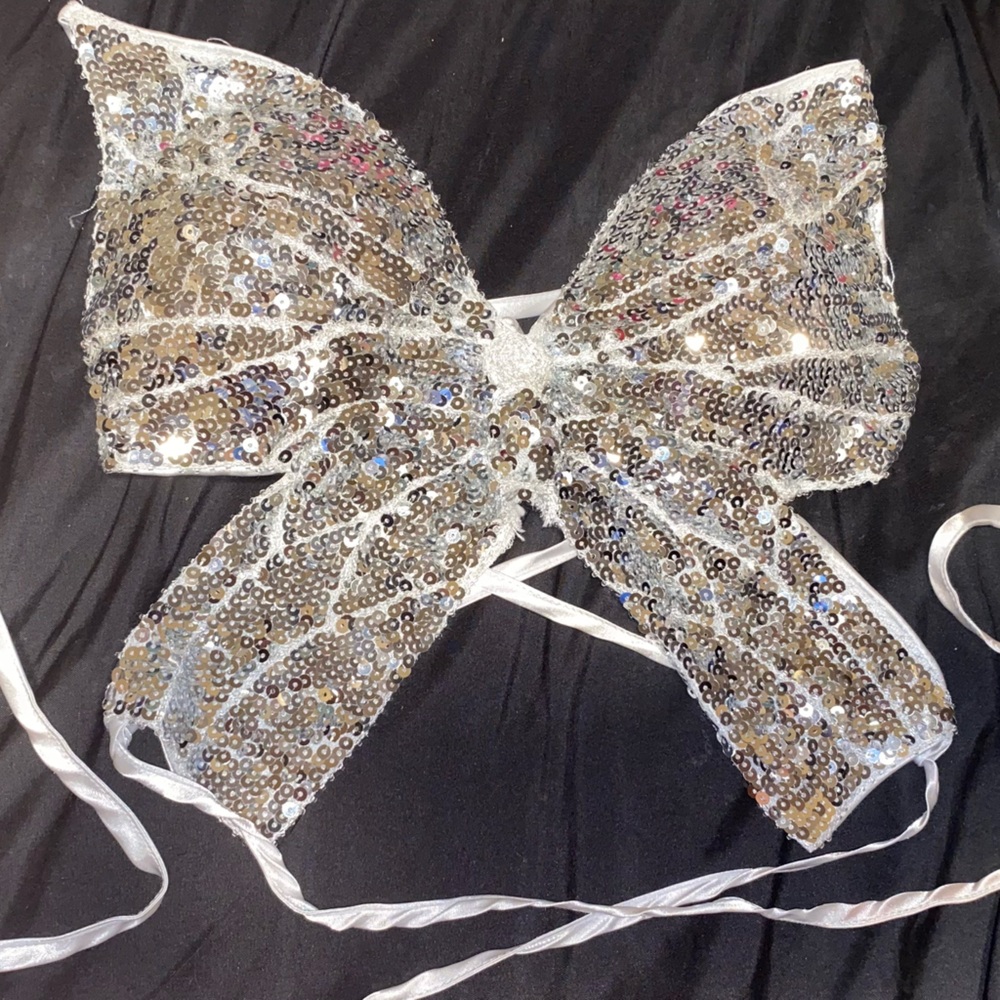 Shimmering Silver Bow Tie Top